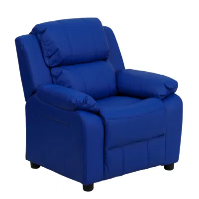 Flash Furniture Deluxe Padded Contemporary Blue Vinyl Kids Recliner With Storage Arms