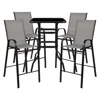 Flash Furniture Dining Set - 4-person Bistro Set - Brazos Glass Bar Table With Gray Patio Stools In Gray