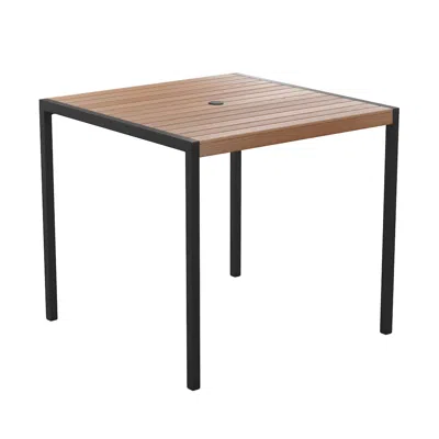 Flash Furniture Dining Table With Poly Slats - 35" Restaurant Table With Umbrella Holder Hole In Brown