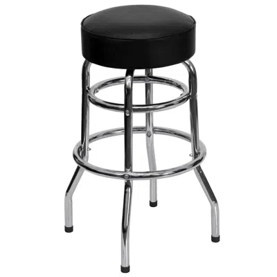 Flash Furniture Double Ring Chrome Barstool With Black Seat