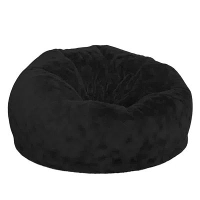 Flash Furniture Duncan Oversized Black Furry Refillable Bean Bag Chair For All Ages