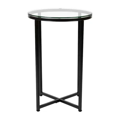 Flash Furniture End Table - Modern Clear Glass Accent Table With Crisscross Matte Black Frame