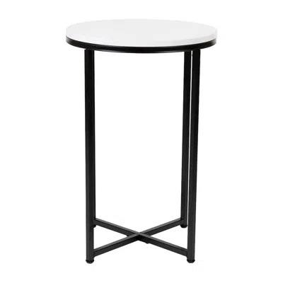 Flash Furniture End Table - White Marble Finish Accent Table With Crisscross Matte Black Frame