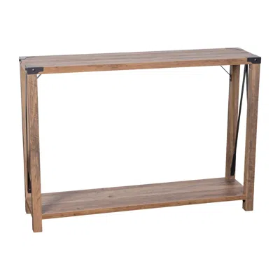 Flash Furniture Farmhouse Wooden 2 Tier Console Entry Table With Black Metal Corner Accents, Oak In Brown
