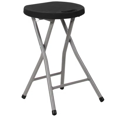 Flash Furniture Foldable Stool With Black Plastic Seat And Titanium Gray Frame