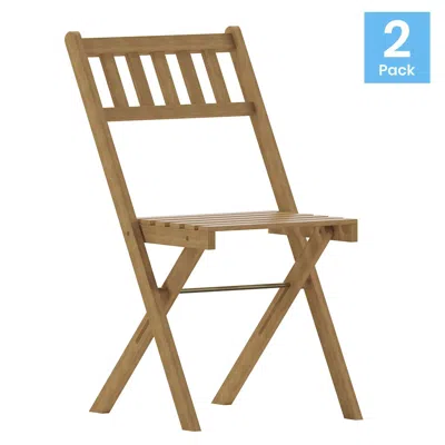 Flash Furniture Folding Acacia Wood Patio Bistro Chairs, Set Of 2 In Brown