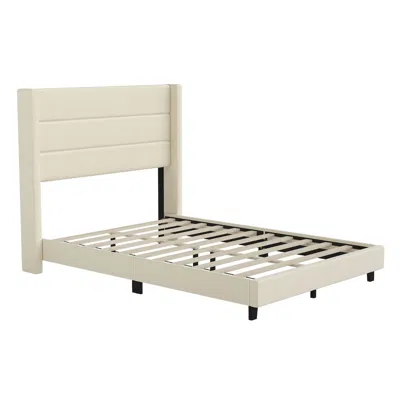 Flash Furniture Full Upholstered Platform Bed With Wingback Headboard, Beige Faux Linen In White
