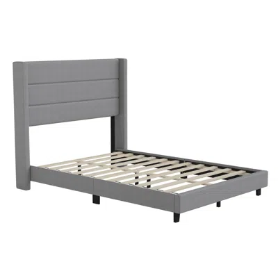 Flash Furniture Full Upholstered Platform Bed With Wingback Headboard, Gray Faux Linen
