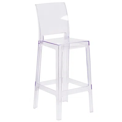 FLASH FURNITURE GHOST BARSTOOL WITH SQUARE BACK IN TRANSPARENT CRYSTAL