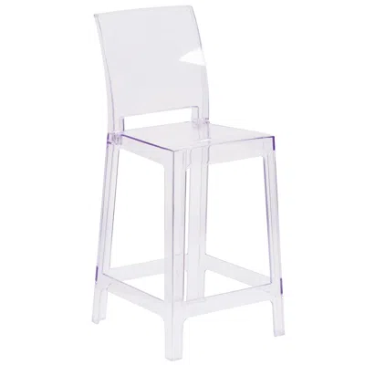 Flash Furniture Ghost Counter Stool With Square Back In Transparent Crystal In Purple