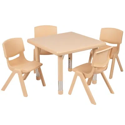 Flash Furniture Goddard 24" Square Plastic Height Adjustable Activity Table Set With 4 Chairs In Natural