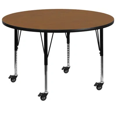 Flash Furniture Goddard Mobile Round Laminate Activity Table With Height Adjustable Short Legs In Oak
