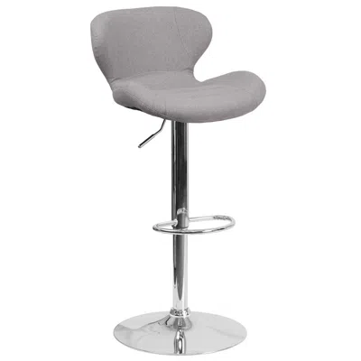 Flash Furniture Gray Fabric Adjustable Height Barstool With Curved Back And Chrome Base