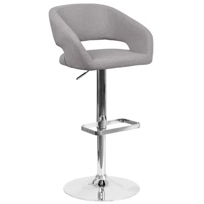 Flash Furniture Gray Fabric Adjustable Height Barstool With Rounded Mid-back And Chrome Base