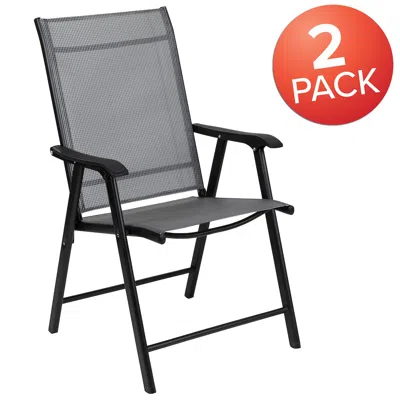 Flash Furniture Gray Outdoor Folding Patio Sling Chair With Black Frame (2 Pack)
