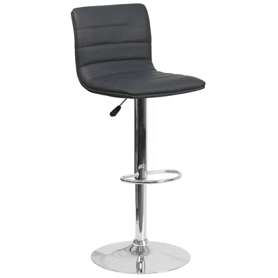 Flash Furniture Gray Vinyl Adjustable Bar Stool, Swivel Stool With Chrome Pedestal Base In Black