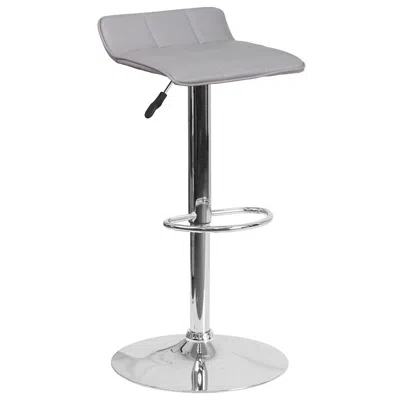 Flash Furniture Gray Vinyl Adjustable Height Barstool With Quilted Wave Seat And Chrome Base