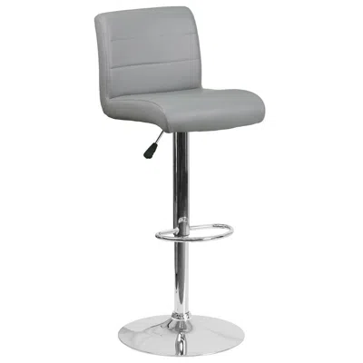 Flash Furniture Gray Vinyl Adjustable Height Barstool With Rolled Seat And Chrome Base