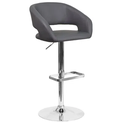 FLASH FURNITURE GRAY VINYL ADJUSTABLE HEIGHT BARSTOOL WITH ROUNDED MID-BACK AND CHROME BASE