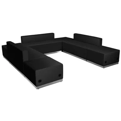 Flash Furniture Hercules 7 Pc Leathersoft Modular Reception Configuration W/taut Back &seat In Black