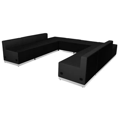 Flash Furniture Hercules 8 Pc Leathersoft Modular Reception Configuration W/taut Back &seat In Black