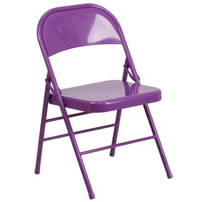FLASH FURNITURE HERCULES COLORBURST SERIES IMPULSIVE PURPLE TRIPLE BRACED & DOUBLE HINGED METAL FOLDING CHAIR