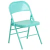 Flash Furniture Hercules Colorburst Series Tantalizing Teal Triple Braced & Double Hinged Metal Folding Chair In Blue