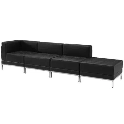 Flash Furniture Hercules Leathersoft 4 Piece Modular Chair & Ottoman Set W/taut Back & Seat In Black