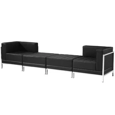 Flash Furniture Hercules Leathersoft 4 Piece Modular Chair & Ottoman Set W/taut Back &seat In Black