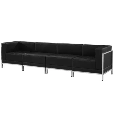 Flash Furniture Hercules Leathersoft 4 Piece Modular Lounge Set With Taut Back And Seat In Black