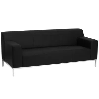 Flash Furniture Hercules Leathersoft Sofa W/line Stitching &integrated Stainless Steel Frame In Black