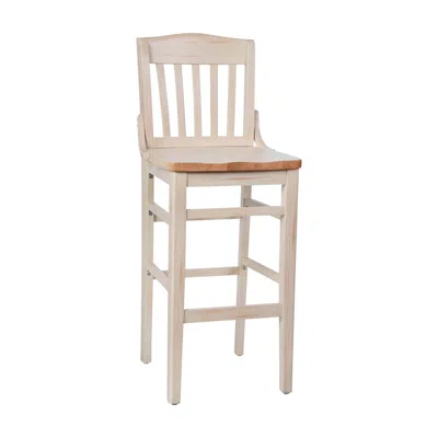 Flash Furniture Hercules School House Back Antique White Wood Restaurant Barstool In Brown