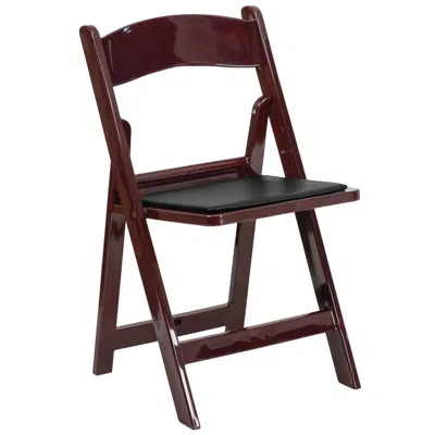 Flash Furniture Hercules Series 1000 Lb. Capacity Red Mahogany Resin Folding Chair With Black Vinyl Padded Seat In Burgundy