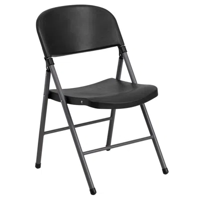Flash Furniture Hercules Series 330 Lb. Capacity Black Plastic Folding Chair With Charcoal Frame