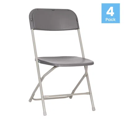 Flash Furniture Hercules Series 4 Pack Gray Plastic Folding Chairs, Commercial Grade Contoured Comfort Big & Tall, 6