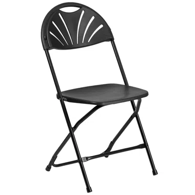 Flash Furniture 2 Pack Hercules Series 650 Lb. Capacity Black Plastic Fan Back Folding Chair