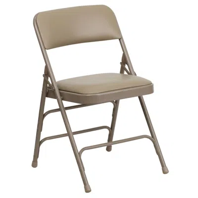 Flash Furniture Hercules Series Curved Triple Braced & Double Hinged Beige Vinyl Metal Folding Chair In Neutral