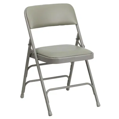 Flash Furniture Hercules Series Curved Triple Braced & Double Hinged Gray Vinyl Metal Folding Chair In Green