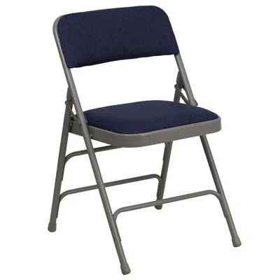 Flash Furniture Hercules Series Curved Triple Braced & Double Hinged Navy Fabric Metal Folding Chair In Blue