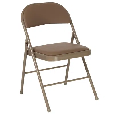 Flash Furniture Hercules Series Double Braced Beige Vinyl Folding Chair In Brown