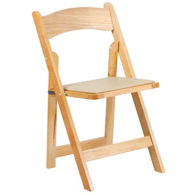 Flash Furniture Hercules Series Natural Wood Folding Chair With Vinyl Padded Seat In Neutral
