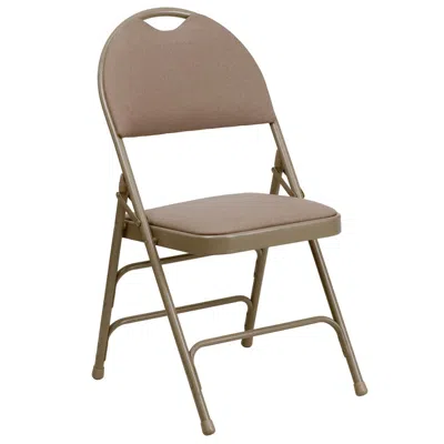 Flash Furniture Hercules Series Ultra-premium Triple Braced Beige Fabric Metal Folding Chair With Easy-carry Handle In Brown