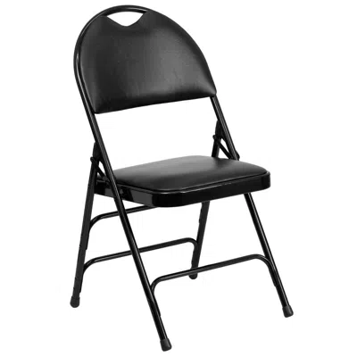 Flash Furniture Hercules Series Ultra-premium Triple Braced Black Vinyl Metal Folding Chair With Easy-carry Handle