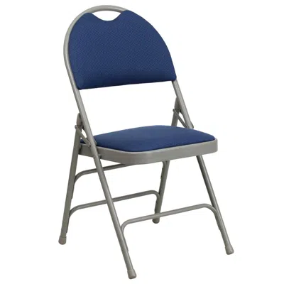 Flash Furniture Hercules Series Ultra-premium Triple Braced Navy Fabric Metal Folding Chair With Easy-carry Handle In Blue
