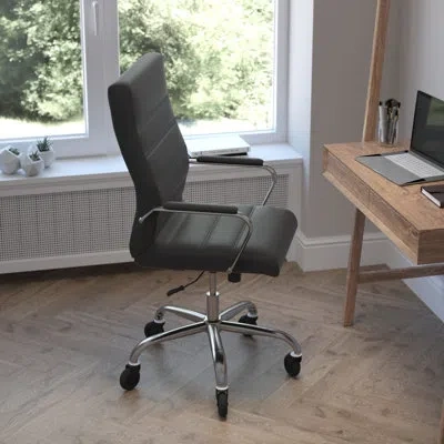 Flash Furniture High Back Executive Swivel Office Chair With Frame, Arms, And Transparent Roller Wheels In Black,gray