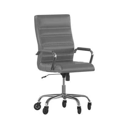 Flash Furniture High Back Gray Executive Swivel Office Chair With Chrome Frame, Arms,