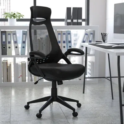 Flash Furniture High Back Mesh Executive Swivel Office Chair With Flip-up Arms In Black