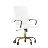 Flash Furniture Mid-back White Executive Swivel Office Chair With Gold Frame, Arms, In White