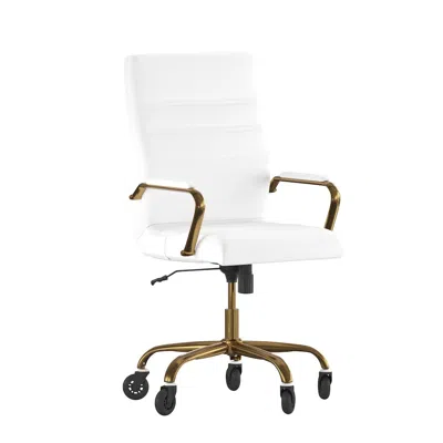 FLASH FURNITURE HIGH BACK WHITE EXECUTIVE SWIVEL OFFICE CHAIR WITH GOLD FRAME, ARMS,