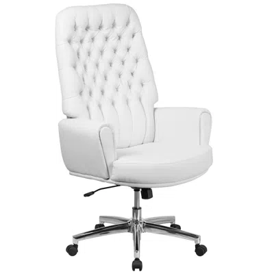 Flash Furniture High Back White Leathersoft Executive Swivel Office Chair With Arms
